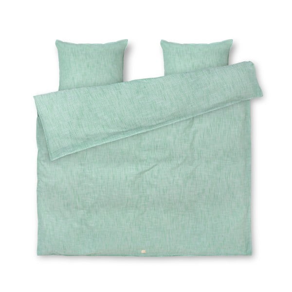 Bijelo-zelena posteljina za bračni krevet-za produženi krevet od organskog pamuka 200x220 cm Monochrome Lines – JUNA