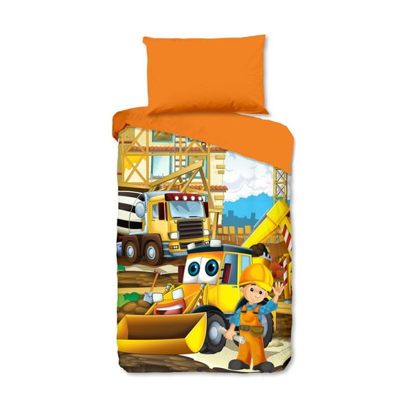 Narančasta pamučna dječja posteljina za krevet za jednu osobu 140x200 cm Building – Good Morning