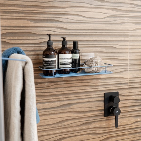 Svijetlo plava metalna samoljepljiva kupaonska polica Grena – Compactor-image-1