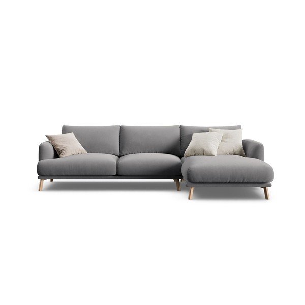 Siva baršunasta kutna garnitura (s desnim kutom/s ležaljkom) Naomi – Micadoni 