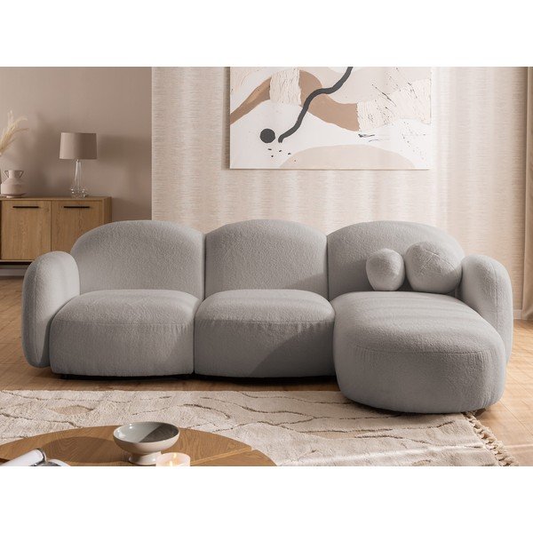 Siva kutna garnitura od bouclé tkanine (s desnim kutom/s ležaljkom) Orbit – Ropez-image-1