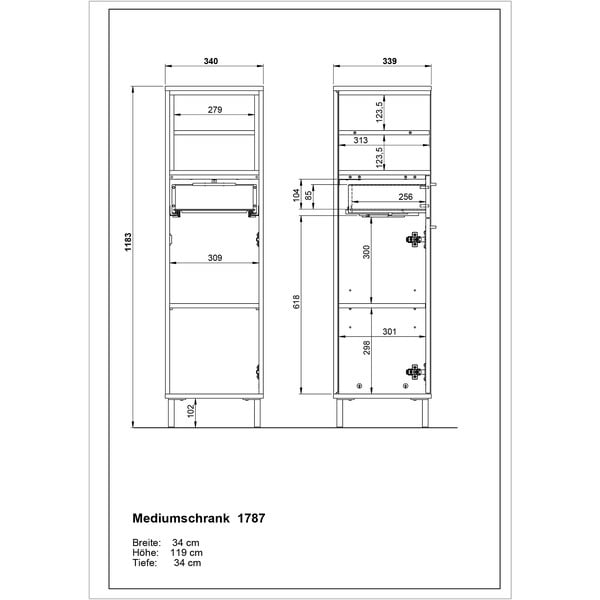 Bijeli visoki kupaonski ormarić u dekoru hrasta 34x118 cm Loria - Germania-image-3