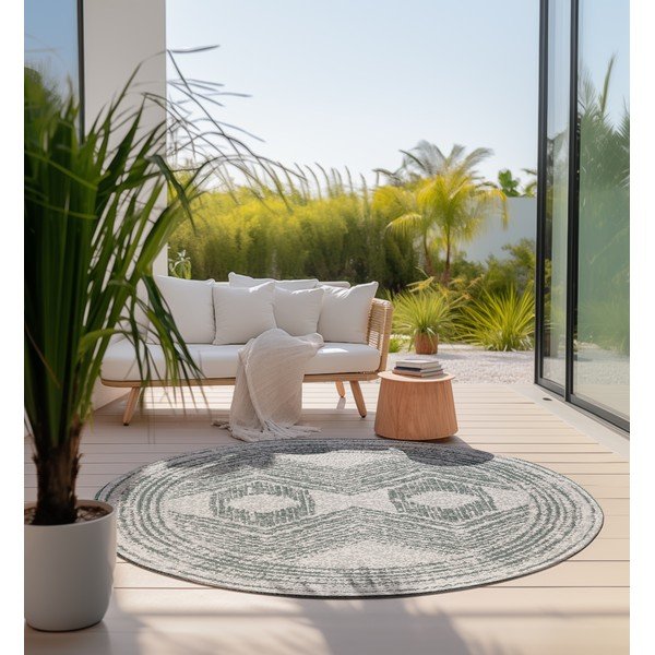 Zeleni/krem okrugao vanjski tepih ø 140 cm Gemini – Elle Decoration-image-1