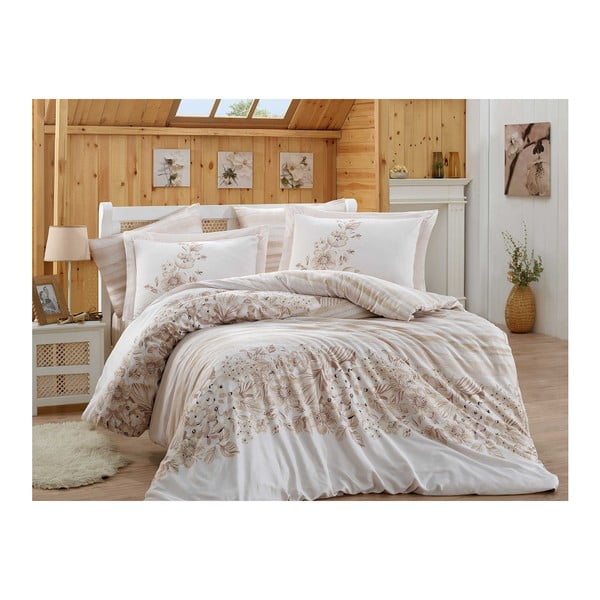 Posteljina sa bračnim krevetom od pamučnog satena Serena, 200 x 220 cm
