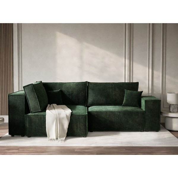 Tamno zelena sklopiva/s prostorom za odlaganje kutna garnitura od šenila (s lijevim kutom/u obliku slova L) Tonga – Maison de Rêve-image-1