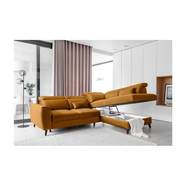 Žuta  baršunasti sklopiva/s prostorom za odlaganje kutna garnitura (s desnim kutom/u obliku slova L) Noble – ELTAP-image-3