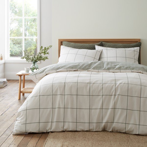 Zelena/krem flanelska posteljina za krevet za jednu osobu 135x200 cm Brushed Regal Check – Bianca-image-1