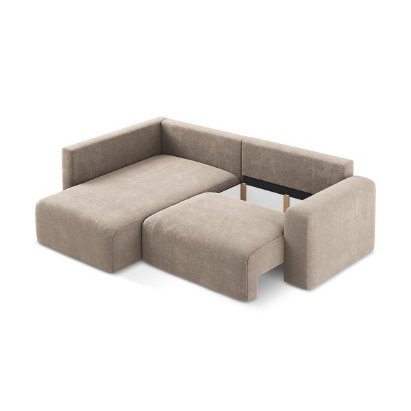 Bež sklopiva/s prostorom za odlaganje kutna garnitura od šenila (s lijevim kutom/u obliku slova L) Kona – Makamii-image-4