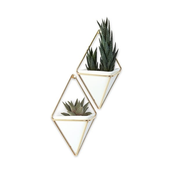 Set s 2 bijele keramičke viseće tegle sa stalkom u zlatnoj boji Umbra Trigg-image-3