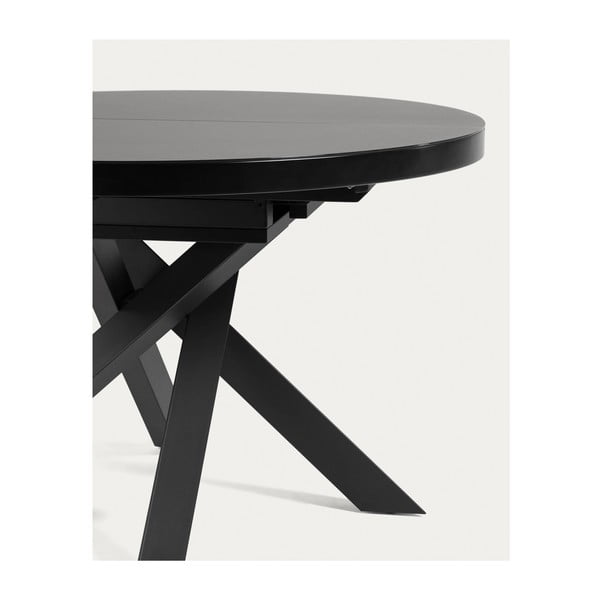 Crni okrugli proširiv blagovaonski stol sa staklenom pločom stola ø 160 cm Vashti – Kave Home-image-4