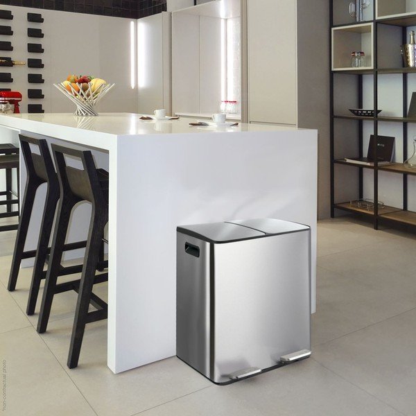 Željezna kanta za smeće 2x20 l za odvojeni otpad/s pedalom u mat srebrnoj boji   Aliya – Spirella-image-1