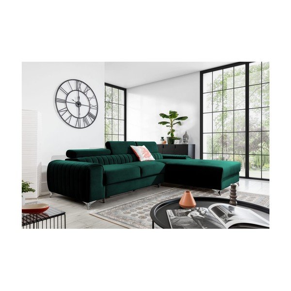 Zelena baršunasti sklopiva/s prostorom za odlaganje kutna garnitura (s desnim kutom/s ležaljkom) Grayson – ELTAP-image-1