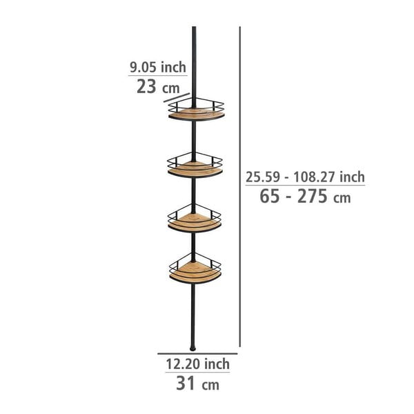 Mat crna/u prirodnoj boji teleskopska kupaonska polica od bambusa kutna Dolcedo – Wenko-image-4
