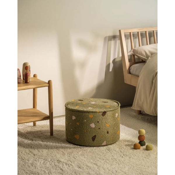 Zeleni dječji tabure od bouclé tkanine/od šenila Terrazzo – Wigiwama-image-1