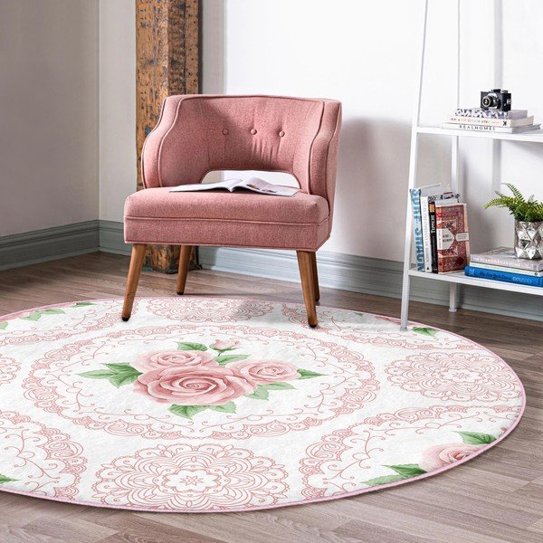 Svijetlo ružičasti periv/pogodan za robotski usisavač okrugli tepih ø 120 cm Comfort – Mila Home-image-4