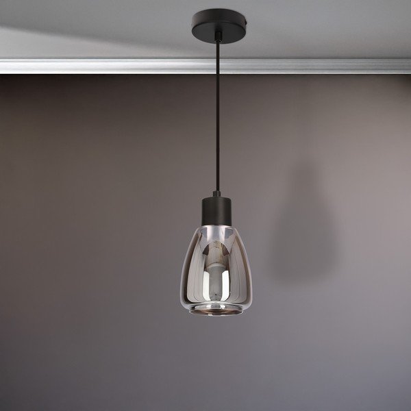Crna viseća svjetiljka sa staklenim sjenilom ø 12 cm Moldo – Candellux Lighting-image-4