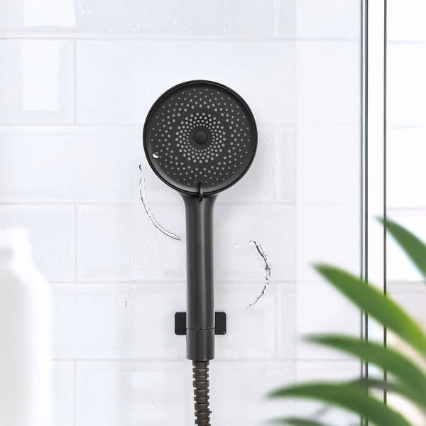 Mat crna plastična ručka za tuš ø 12 cm Softwater – Wenko-image-1