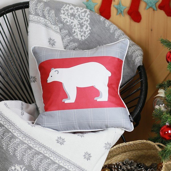 Crveno-siva jastučnica s božićnim motivom Mike & Co. NEW YORK Honey Polar bear 45 x 45 cm-image-1