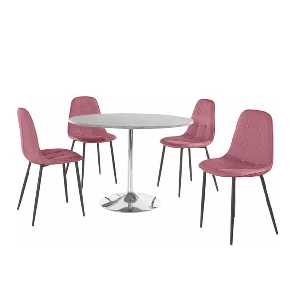 Set okruglog stola za blagovanje i 4 roze stolice Støraa Terri Concrete
