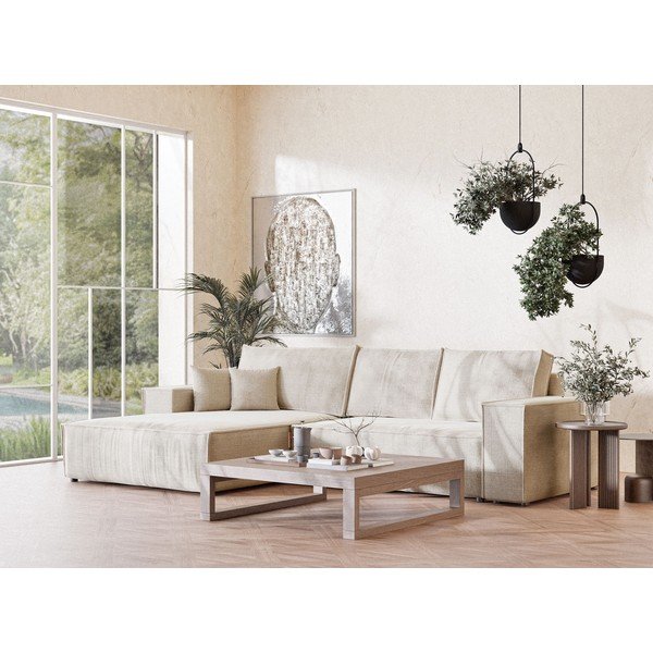 Krem sklopiva/s prostorom za odlaganje kutna garnitura od šenila (s lijevim kutom/s ležaljkom) Maze – Maison de Rêve-image-1