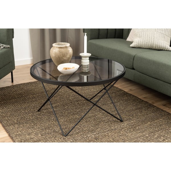 Crni stolić za kavu sa staklenom pločom stola ø 80 cm Cuxton – Actona-image-1