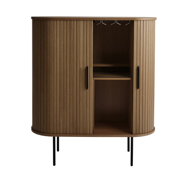 Smeđa vitrina za vino u dekoru hrasta s kliznim vratima 100x118x40 cm Nola – Unique Furniture-image-2