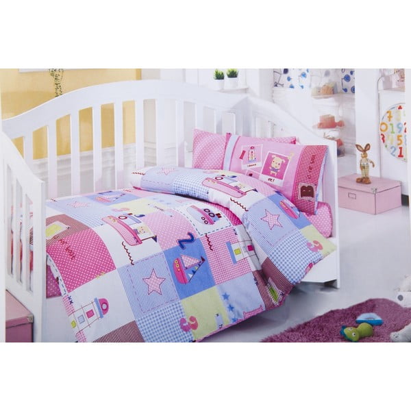 Set posteljina i plahti za bebe Pink Boats, 120x150 cm