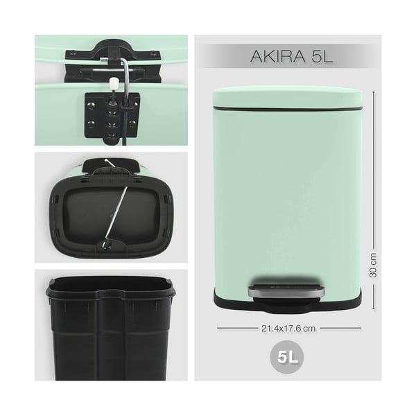 Mentol zelena željezna kanta za smeće s pedalom 5 l   Akira – Spirella-image-4
