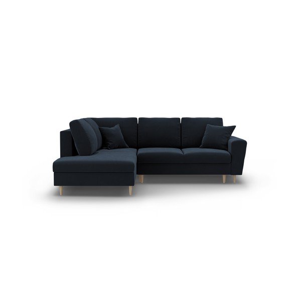 Tamno plava baršunasti sklopiva/s prostorom za odlaganje kutna garnitura (s lijevim kutom/u obliku slova L) Kyoto – Cosmopolitan Design