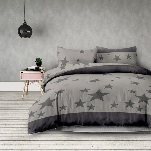 Siva posteljina od mikrovlakana za bračni krevet AmeliaHome Stardust, 140 x 200 cm + 50 x 75 cm