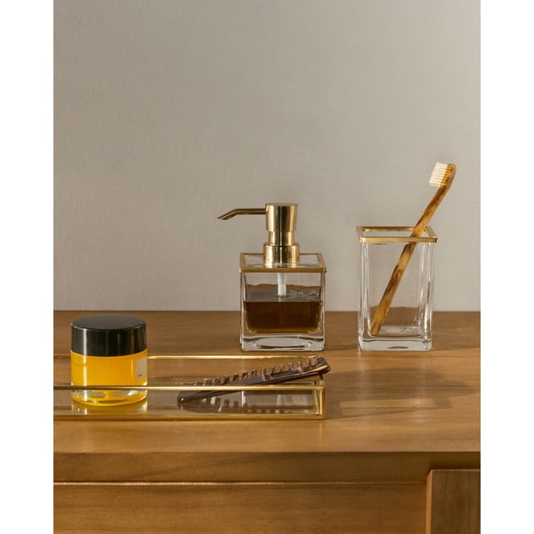 Staklena čaša za četkice za zube u zlatnoj boji Soanet – Kave Home-image-1