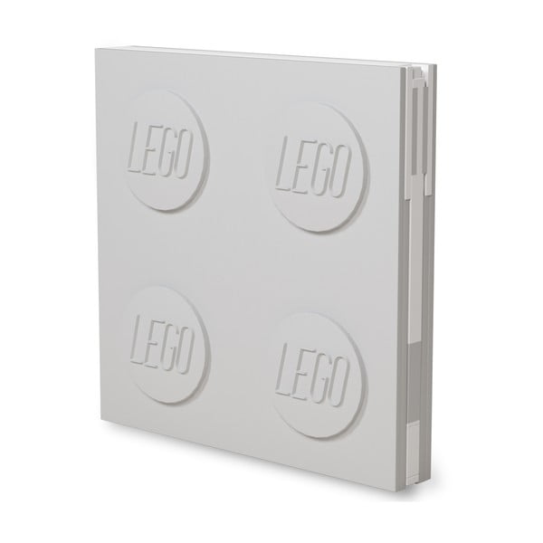 Svjetlosiva četvrtasta bilježnica s gel kemijskom olovkom LEGO®, 15,9 x 15,9 cm