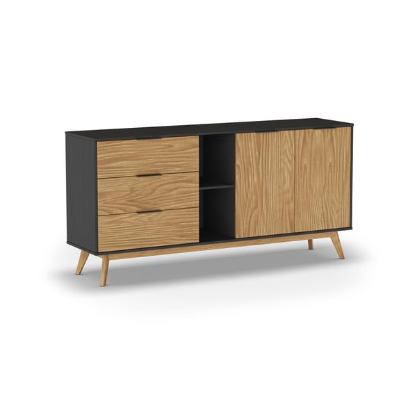 Crna/natur niska komoda od borovine 165x80 cm Lavis - Marckeric-image-3