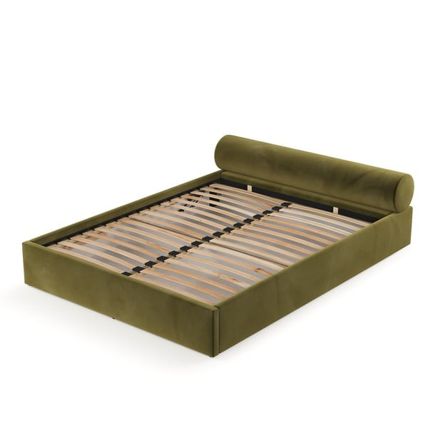 Tamno zeleni tapecirani bračni krevet s prostorom za odlaganje s podnicom 160x200 cm Solvo – Maison de Rêve-image-2