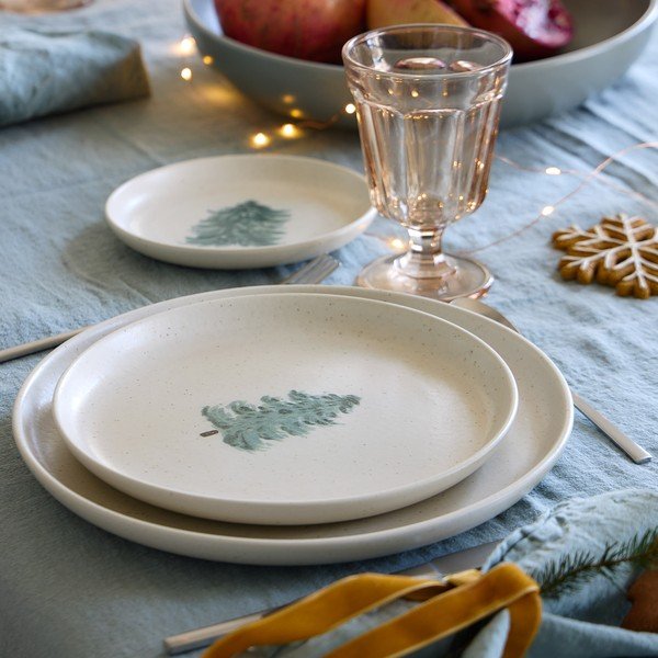 Krem desertni tanjuri u setu 4 kom s božićnim motivom od kamenine ø 22 cm Pacifica Christmas Tree – Casafina-image-1