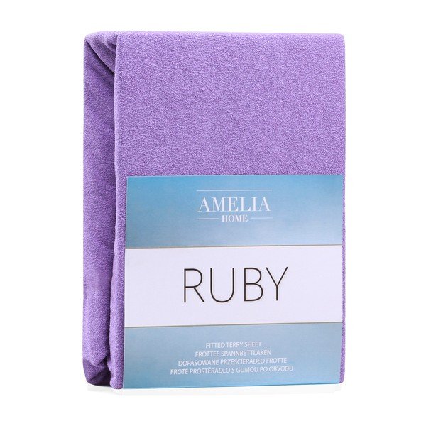 Ljubičasta elastična plahta s visokim udjelom pamuka AmeliaHome Ruby, 120/140 x 200 cm-image-2