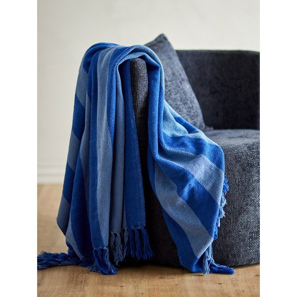 Plava deka od recikliranog pamuka 130x160 cm Frello – Bloomingville-image-1