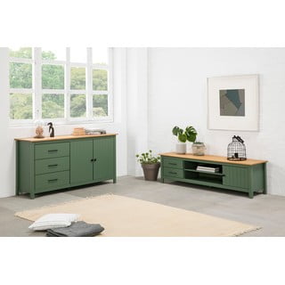 Zelena/u prirodnoj boji niska komoda od masivnog bora 150x80 cm Miranda – Marckeric
