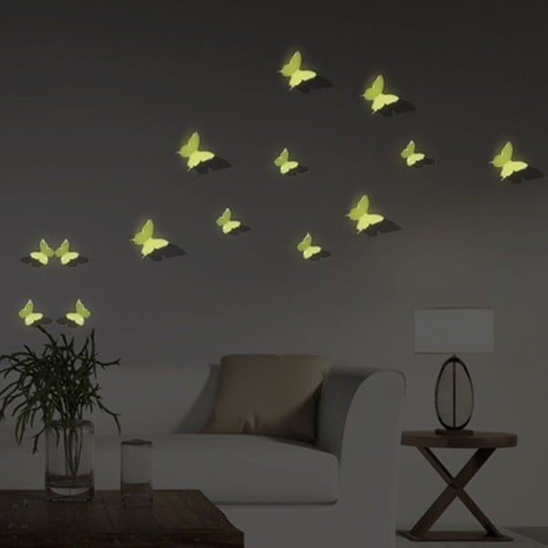 Set od 12 3D naljepnica koje svijetle u mraku Ambiance Butterflies