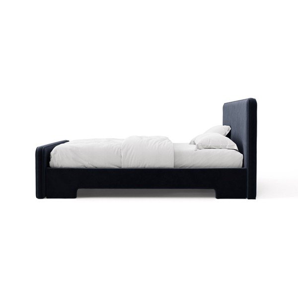 Tamno plavi tapecirani bračni krevet s podnicom 160x200 cm Eda – Micadoni -image-3
