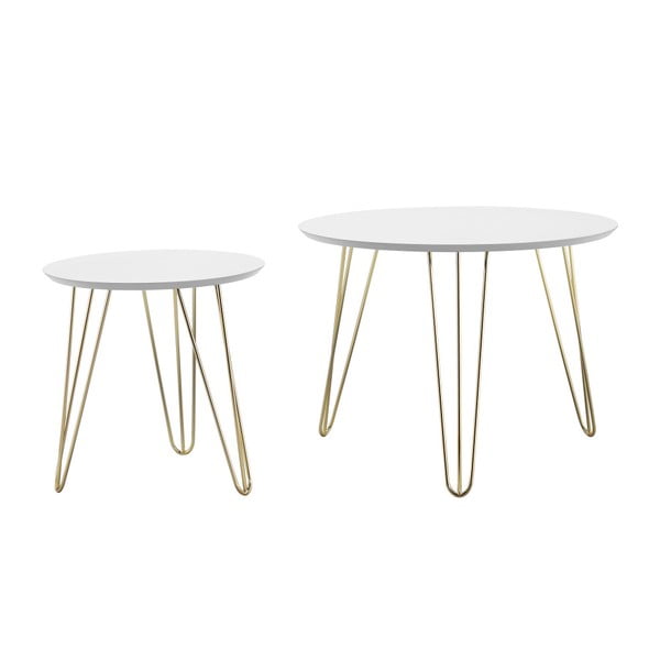 Set od 2 pomoćna stola s bijelim vrhom i zlatnim nogama Leitmotiv