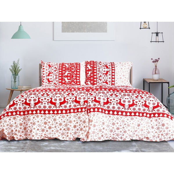 Crveno-bijela pamučna posteljina za krevet za jednu osobu 140x200 cm Exclusive – B.E.S.