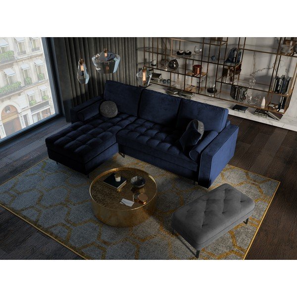 Plava baršunasta kutna garnitura Milo Casa Santo, lijevi kut-image-1