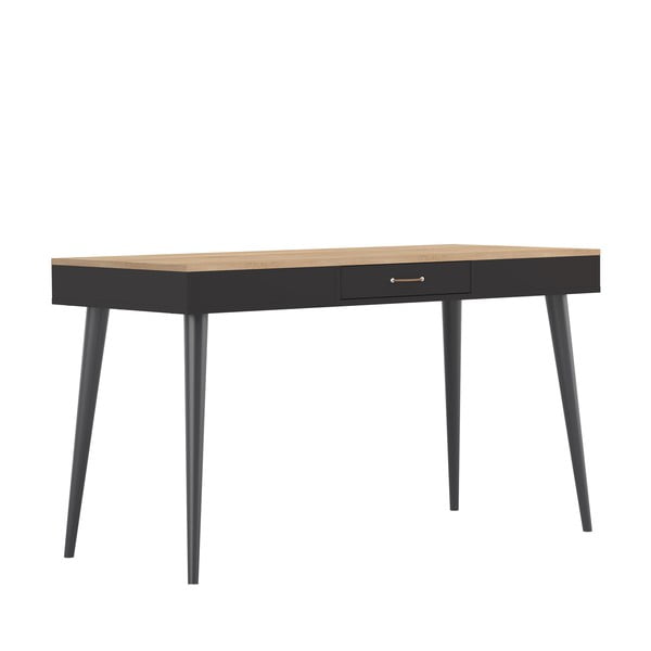 Crni radni stol s pločom u dekoru hrasta 134x59 cm - TemaHome -image-4