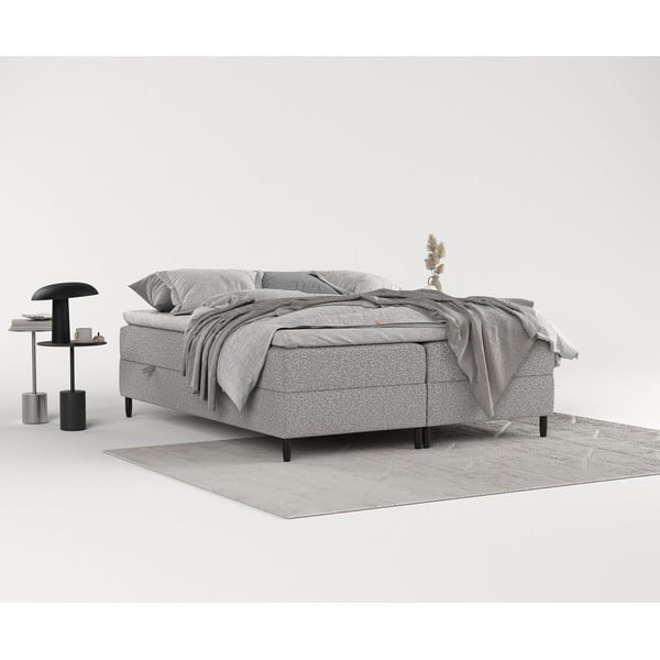 Sivi boxspring krevet s prostorom za pohranu 200x200 cm Malte – Maison de Rêve-image-1
