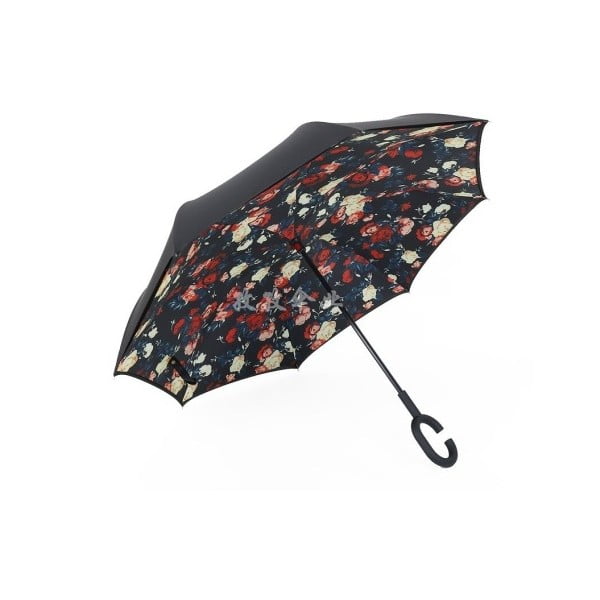 Crni kišobran sa šarenim detaljima Cvijeće, ⌀ 110 cm