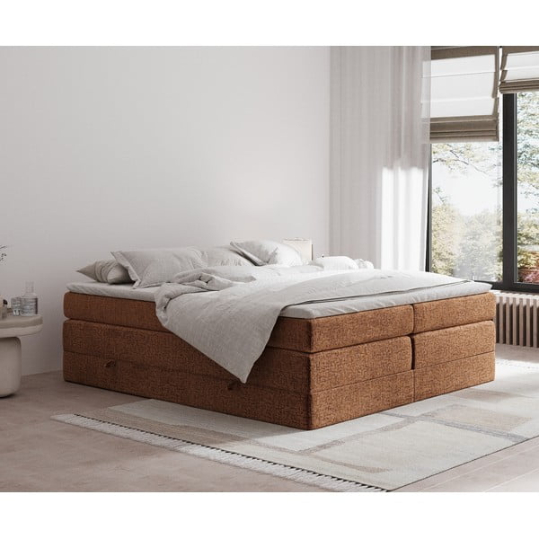 Narančasti boxspring krevet s prostorom za odlaganje/bez uzglavlja 160x200 cm Juniper – Maison de Rêve-image-1