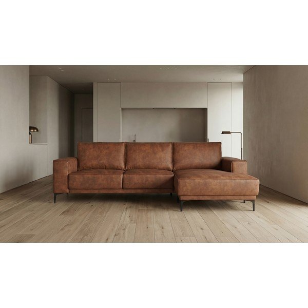 Konjak smeđa kutna garnitura od imitacije kože (s desnim kutom) Copenhagen – Scandic-image-4