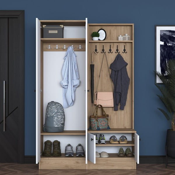 Bijela/prirodna garnitura za hodnik u dekoru oraha Theresa - Kalune Design-image-4