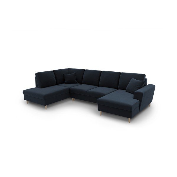 Tamno plava baršunasti sklopiva/s prostorom za odlaganje kutna garnitura (s lijevim kutom/u obliku slova "U") Kyoto – Cosmopolitan Design-image-1